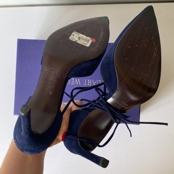 Stuart Weitzman on-a-string blue tie up pointed toe heels - Picture 11 of 12